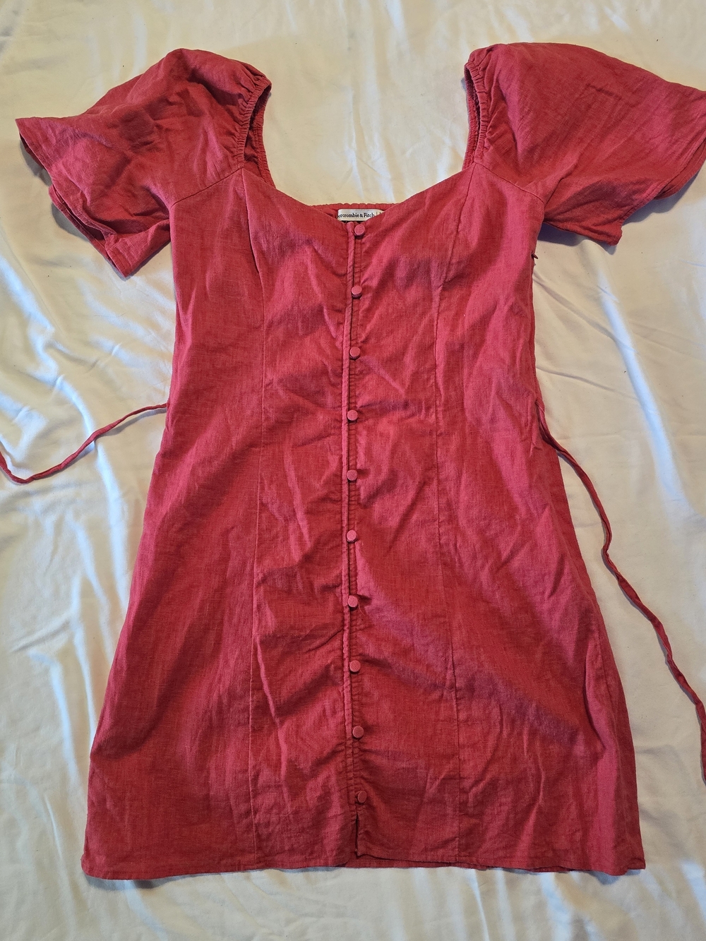 Abercrombie & Fitch Red Button-Front Linen Dress